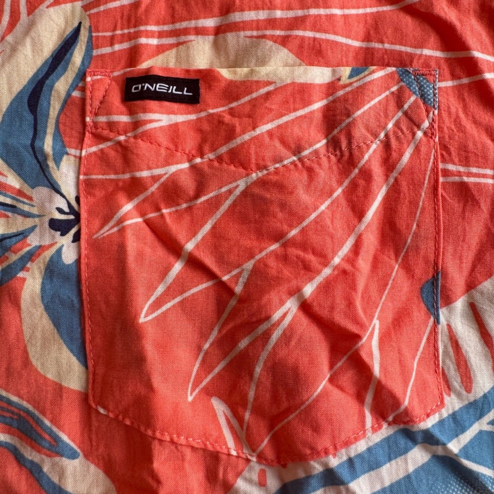 O'Neill Hawaiian Camp Shirt L‎ Tropical Coral  Resort Beach Button Down - Picture 3 of 5